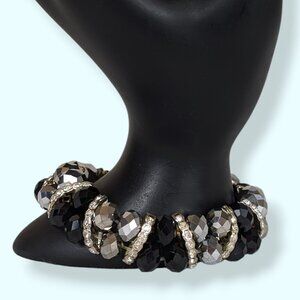 V. Black & Silver Metallic Cut Crystal Stretch Bracelet